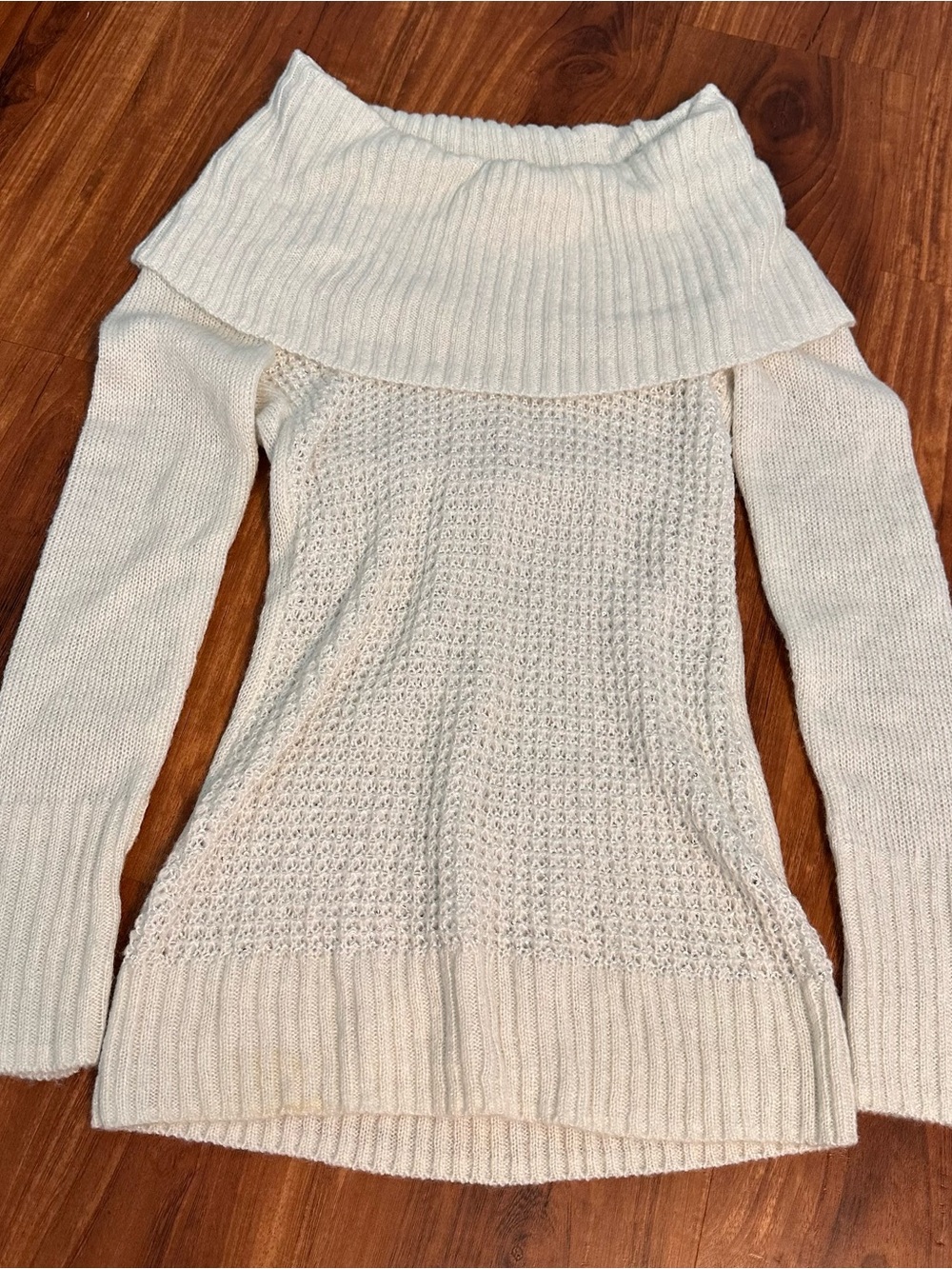 Candie's Cream Off-Shoulder Fold-Over Sweater